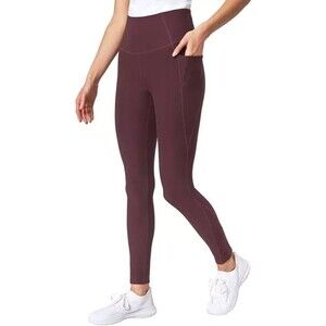Mondetta Leggings Gym Workout Athletic Yoga Pants with Pockets, Red, L